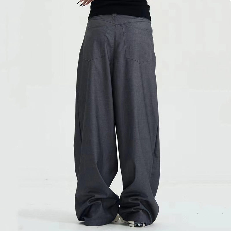 Gray Casual Suit Pants Women's Summer Thin Pants High Waist Straight