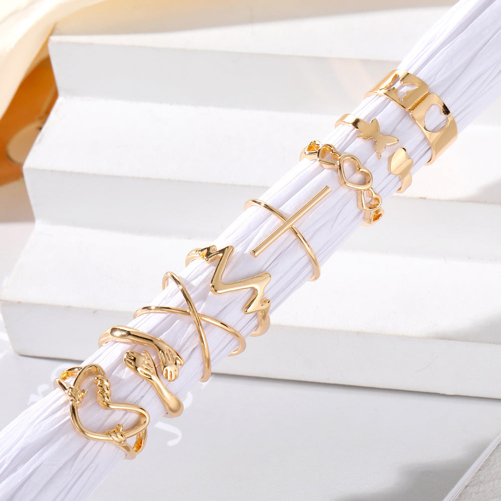 Unique Cross Love Hug Heart Wide Ring Suit