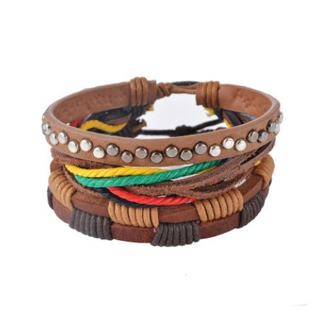Leather Bracelet Men Multilayer Bead Bracelet Punk Wrap Bracelets