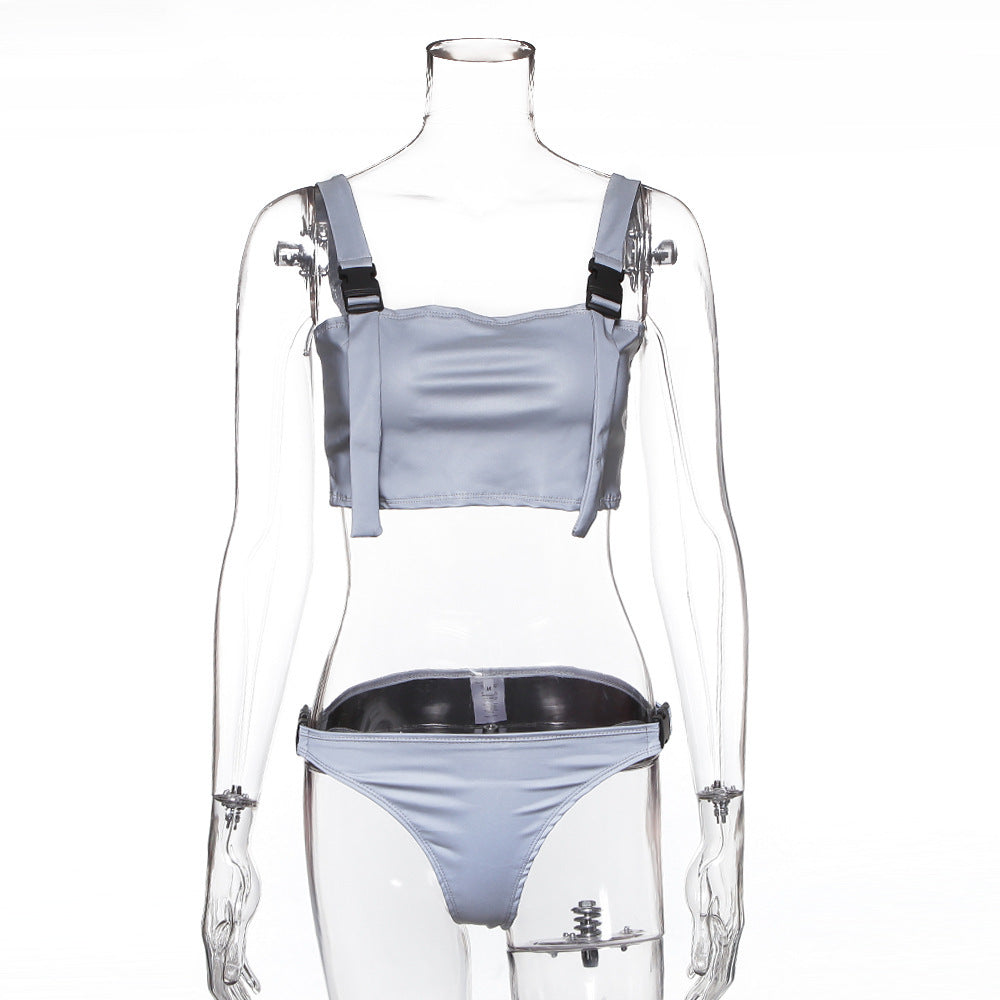 Schoolbag buckle stitching split swimsuit