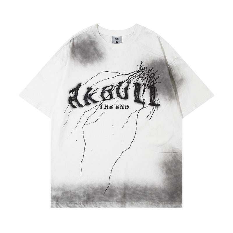 Spray Painting Tie-dyed Old Dirty Short Sleeve Men