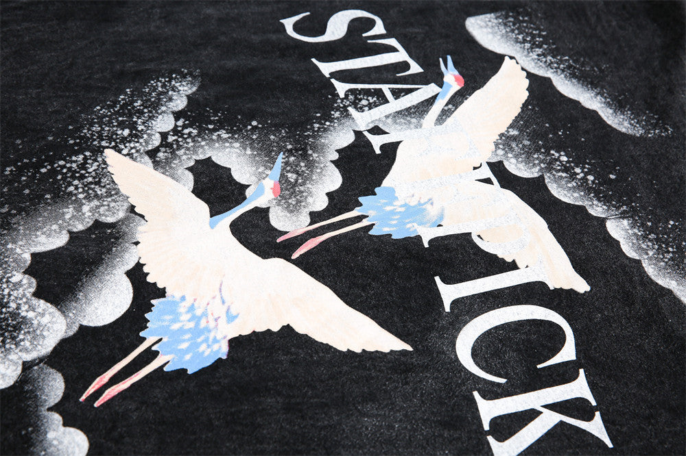 Men's Crane Print Short-sleeved T-shirt Behind