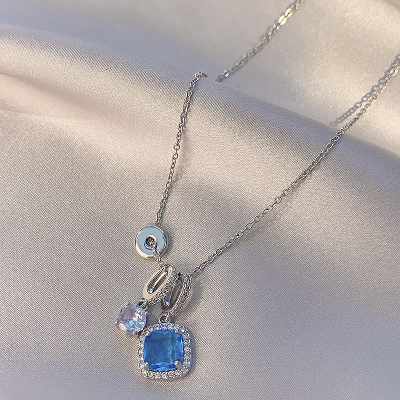 Women's Super Shiny Blue Zircon Necklace Niche High-end Clavicle Chain