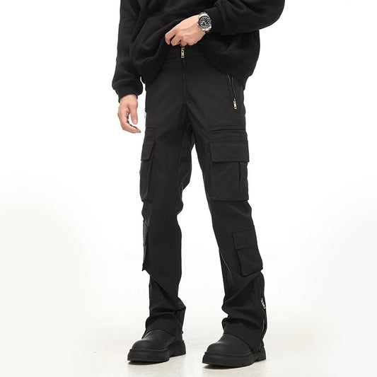 American Retro Multi-pocket Function Pants Wide Leg Black Cargo Pants