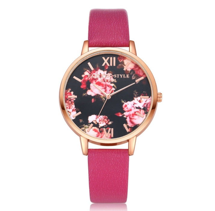Fashion Leather Strap Rose Gold Watch