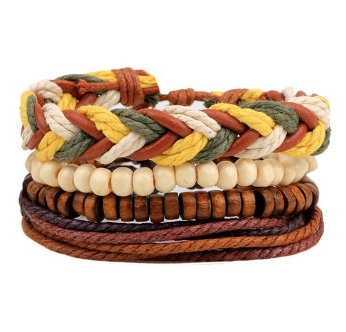 Leather Bracelet Men Multilayer Bead Bracelet Punk Wrap Bracelets