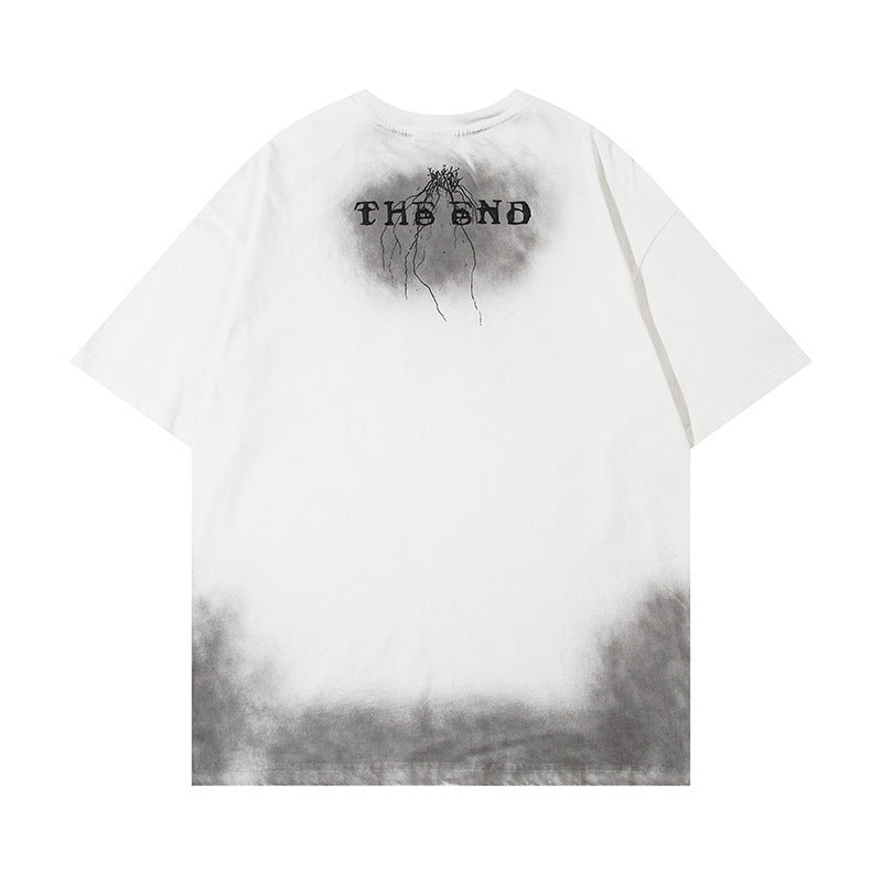 Spray Painting Tie-dyed Old Dirty Short Sleeve Men