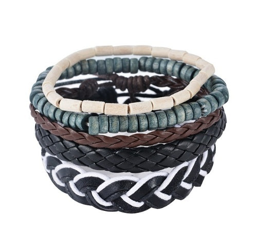 Leather Bracelet Men Multilayer Bead Bracelet Punk Wrap Bracelets