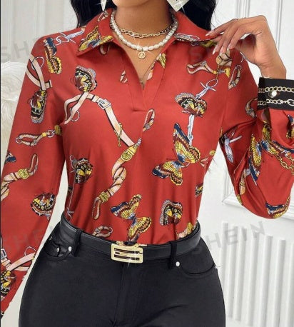 Women's Casual Butterfly Print Long Sleeve Shirt, Assorted Printsi
