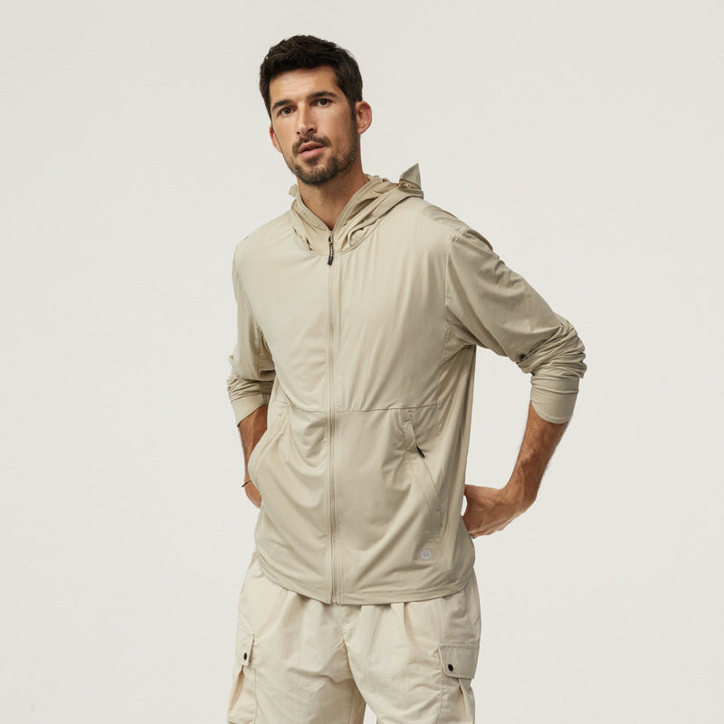 Sun Protection Clothing Men's Summer Thin Ice Silk Long Sleeve Hooded