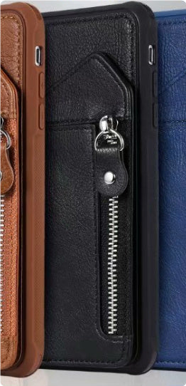 Zipper Wallet Case With Stand Tpu Anti-fall Shell