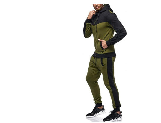 Men's Hooded Color Block Casual Cardigan Set