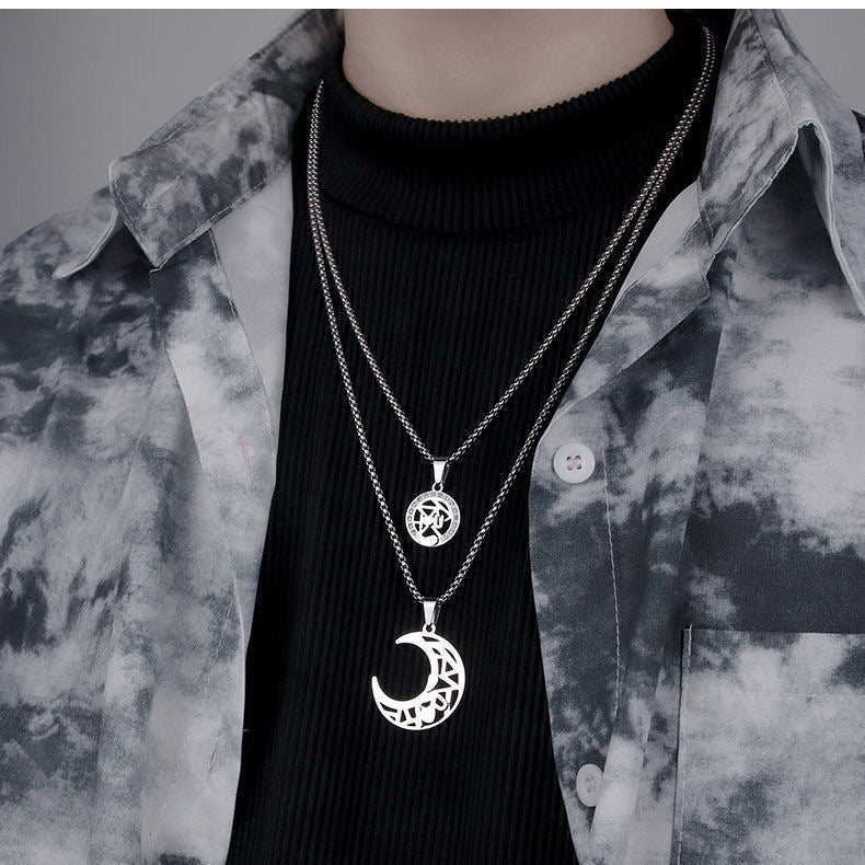 Sun Moon Stitching Hollow Sun Moon Necklace