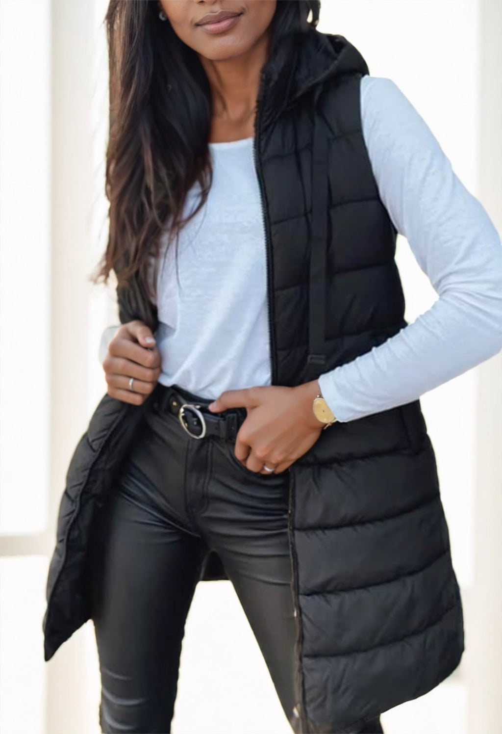 Women'S Elegant Hooded Puffer Vest