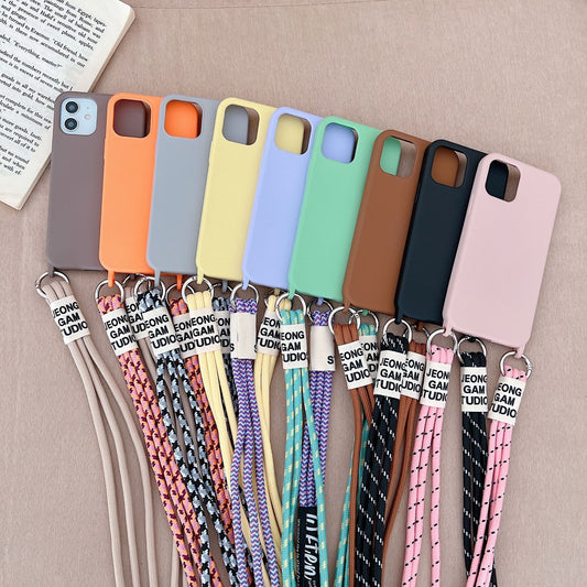 Long Diagonal Strap Liquid Silicone Phone Case