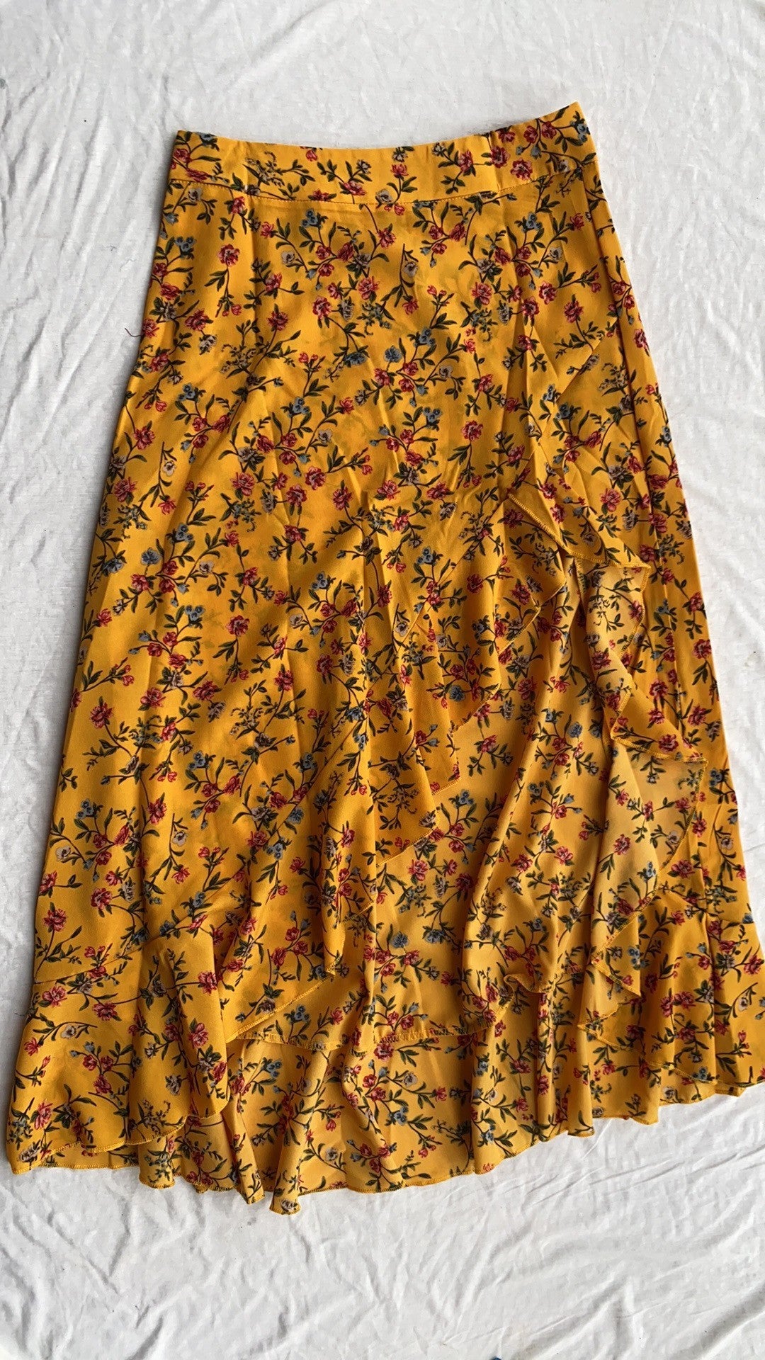 Printed Ruffled Side Slit Skirt