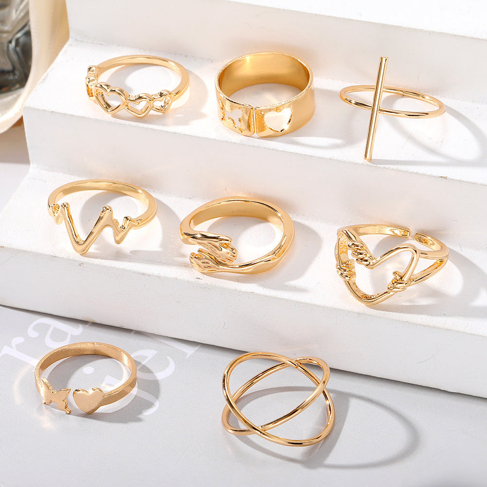 Unique Cross Love Hug Heart Wide Ring Suit