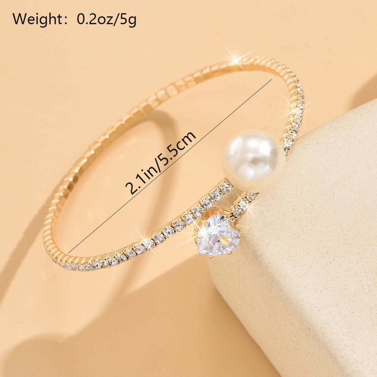 Women's Pearl Heart Full Diamond Bracelet Elastic Jewelry
