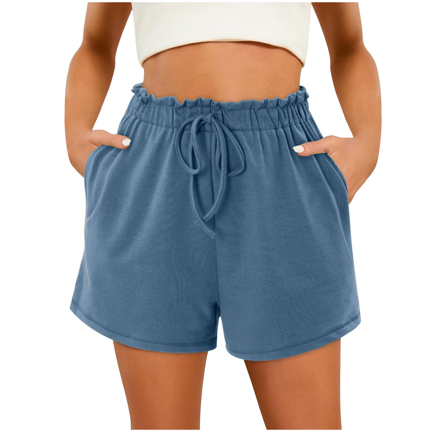 Solid Color Casual Home Pocket Loose Shorts