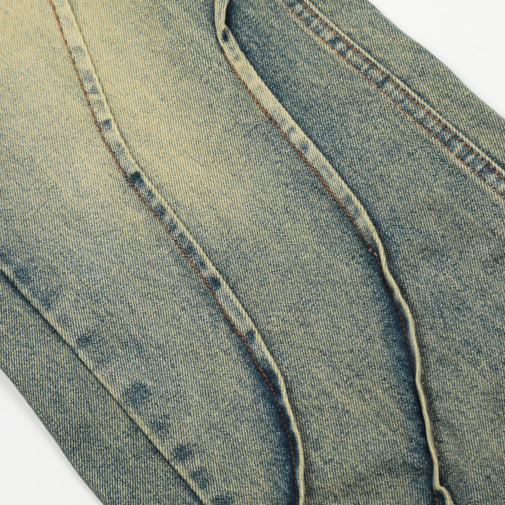 Punk Distressed Wash Denim Trousers Men's Street Fashion