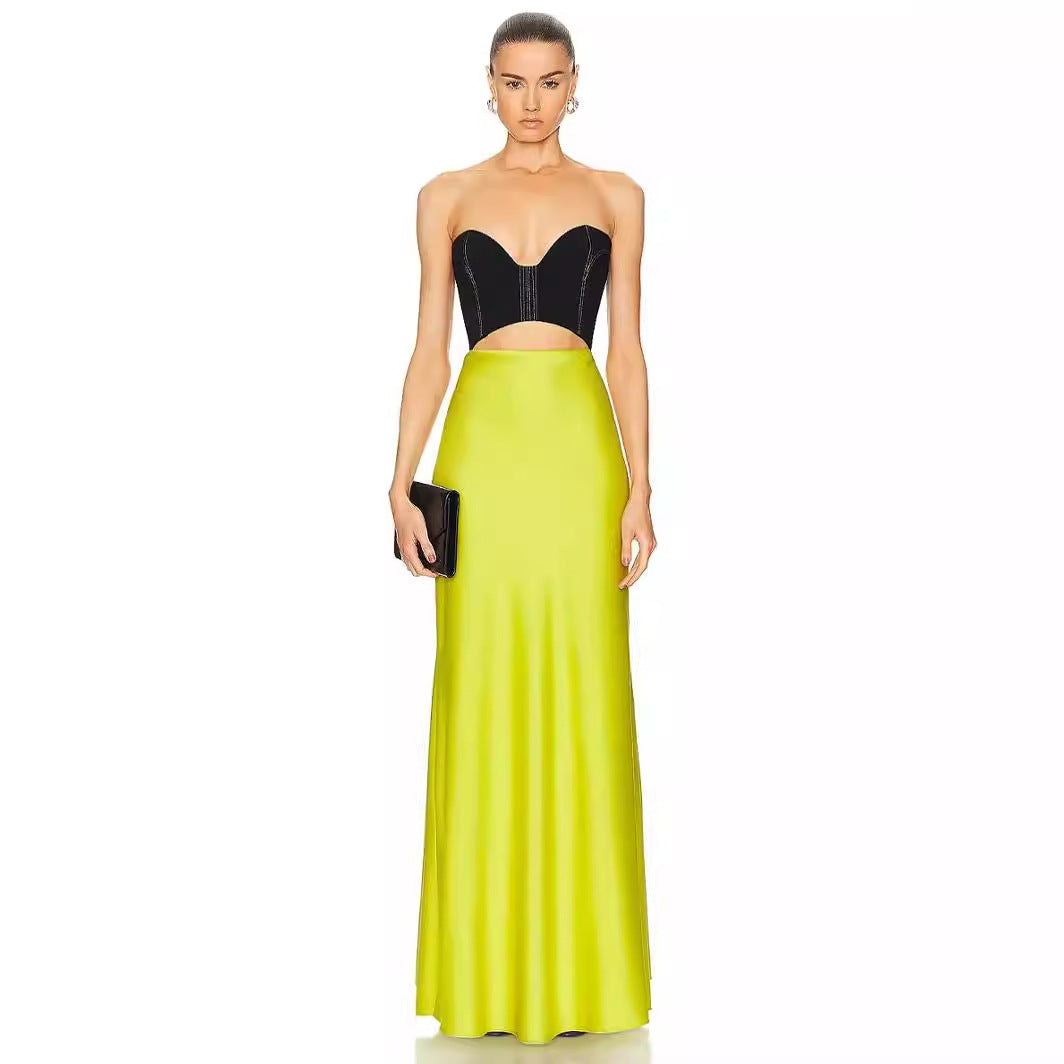 French Color Matching Pure Want Tube Top Dress
