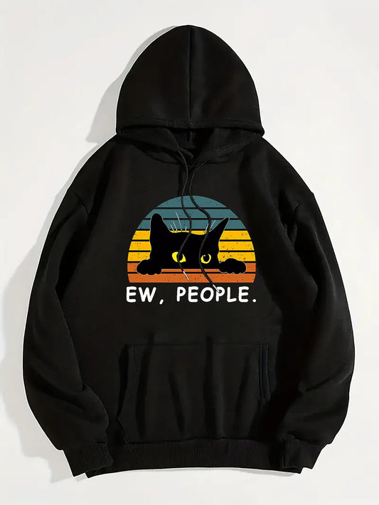 Sweater Cat Printing Drawstring Printed Hooded