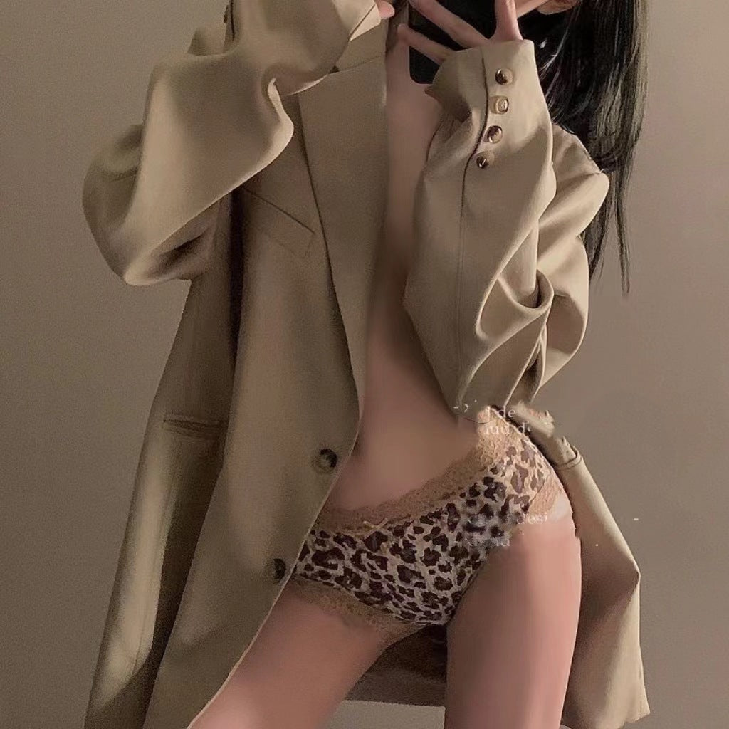 Houndstooth Design Girl's Underwear Low Waist Lace Bow Vintage Ice Silk