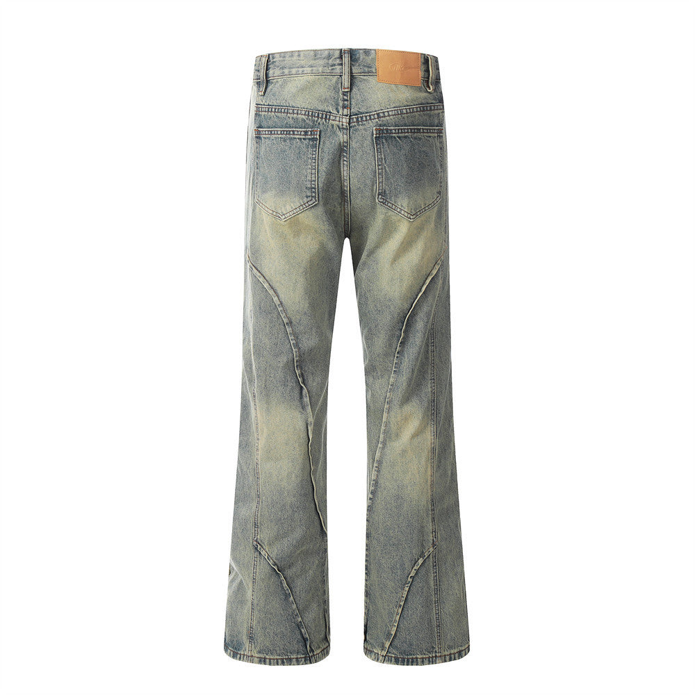 Punk Distressed Wash Denim Trousers Men's Street Fashion