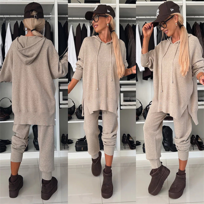 Suit Solid Color Loose Hooded Sweatshirt Two-piece Set