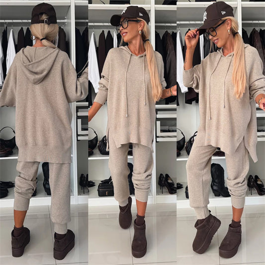 Suit Solid Color Loose Hooded Sweatshirt Two-piece Set