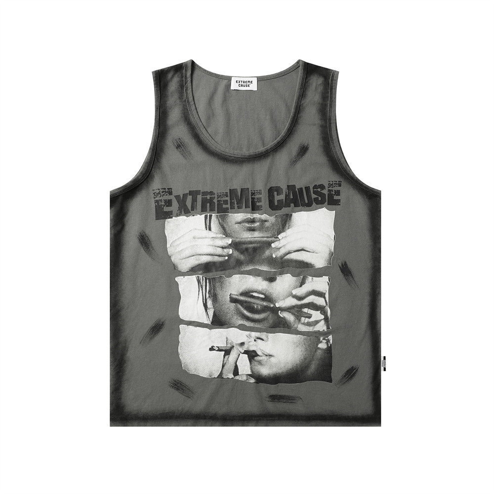 Punk Fashion Personalized Printing Casual Vest Men