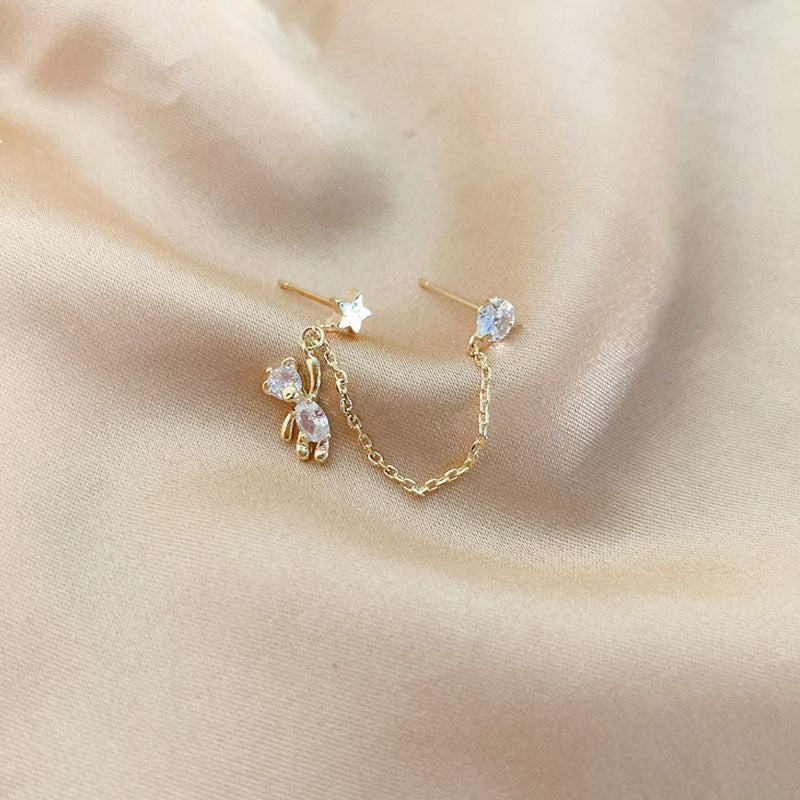 Cute Shiny Rhinestone Bear Tassel Earrings