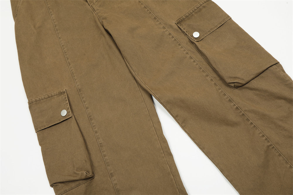 Punk Washed And Worn Loose Straight Cargo Men Trousers