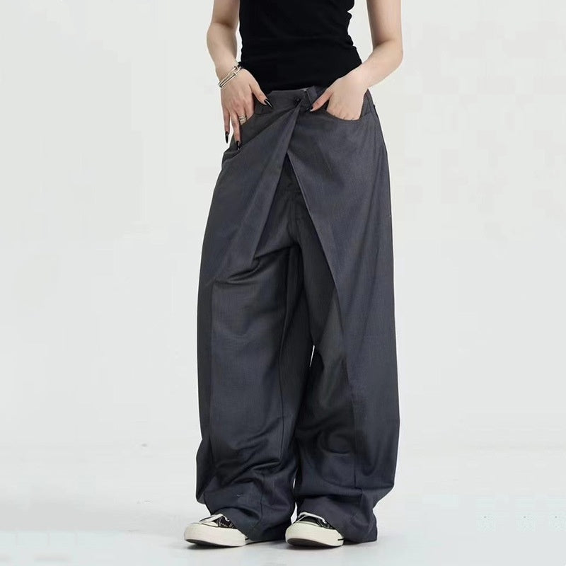 Gray Casual Suit Pants Women's Summer Thin Pants High Waist Straight