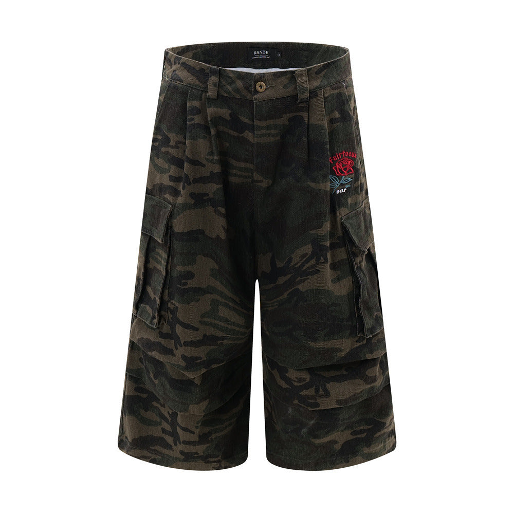Workwear Camouflage Wide-leg Pants For Men