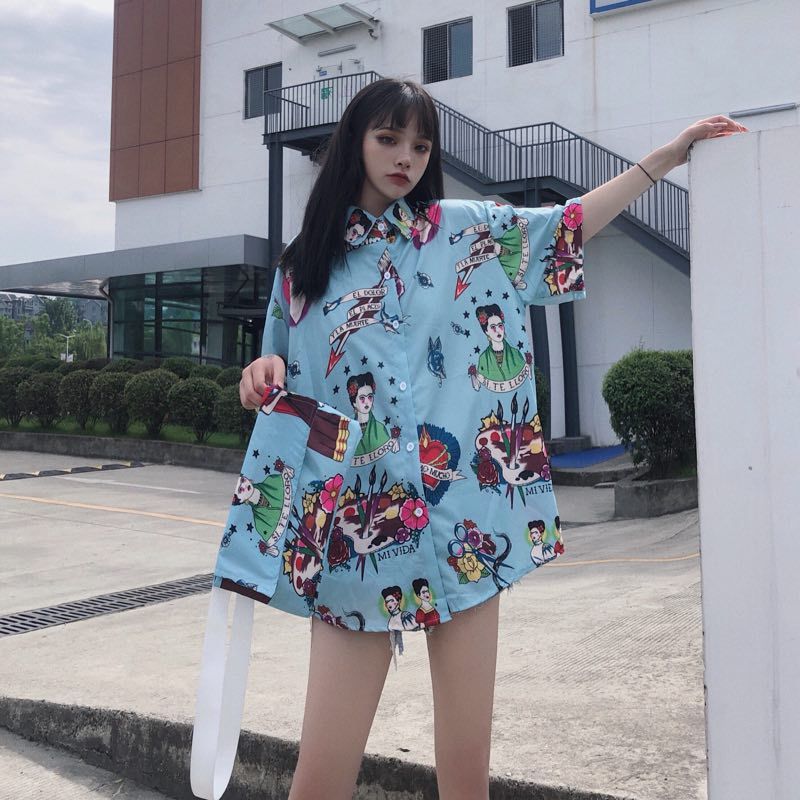 Harajuku oversized loose printed shirt with bag