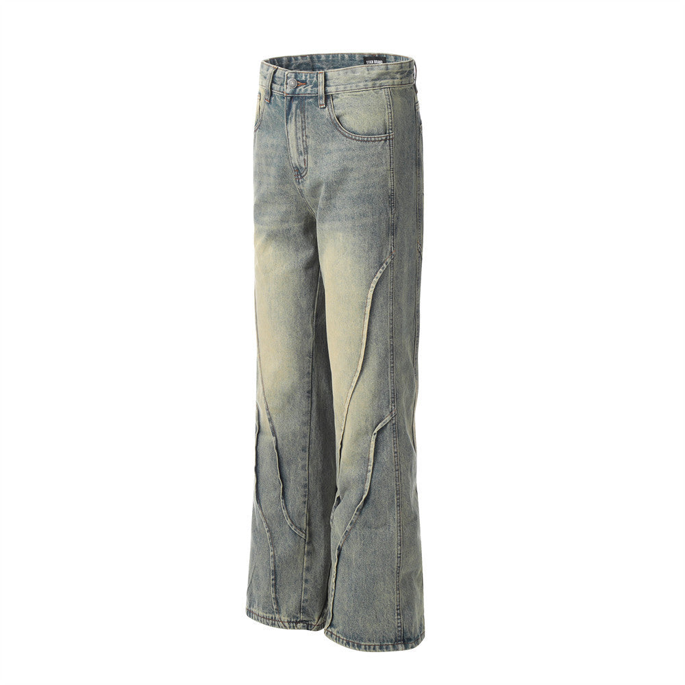 Punk Distressed Wash Denim Trousers Men's Street Fashion