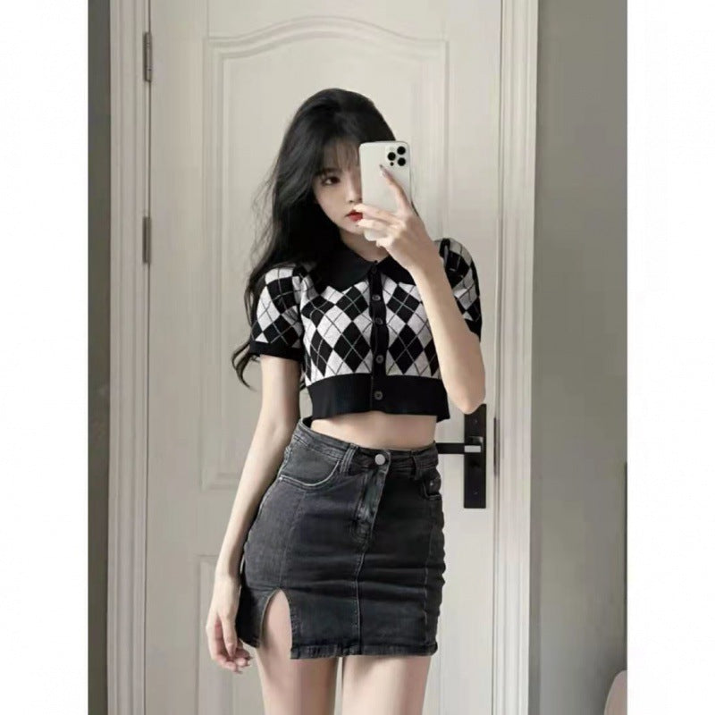 Slit Black Denim Skirt For Women