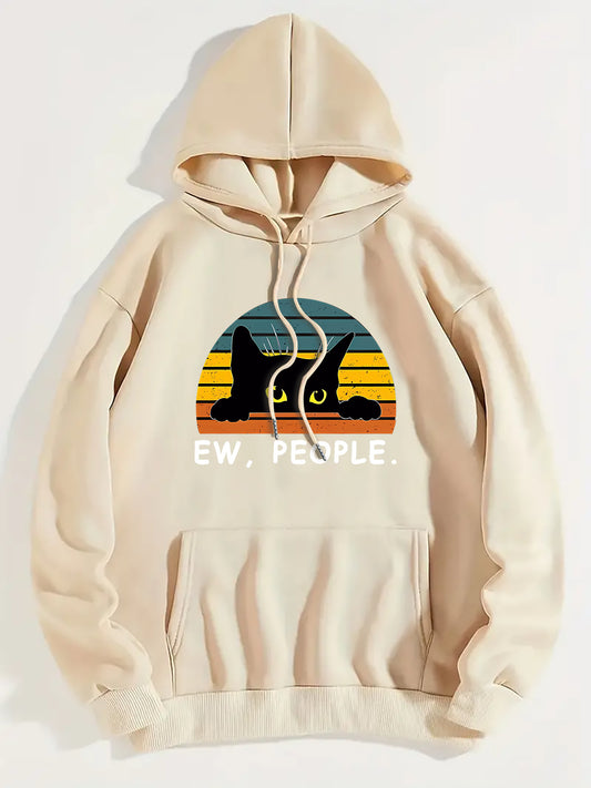 Sweater Cat Printing Drawstring Printed Hooded