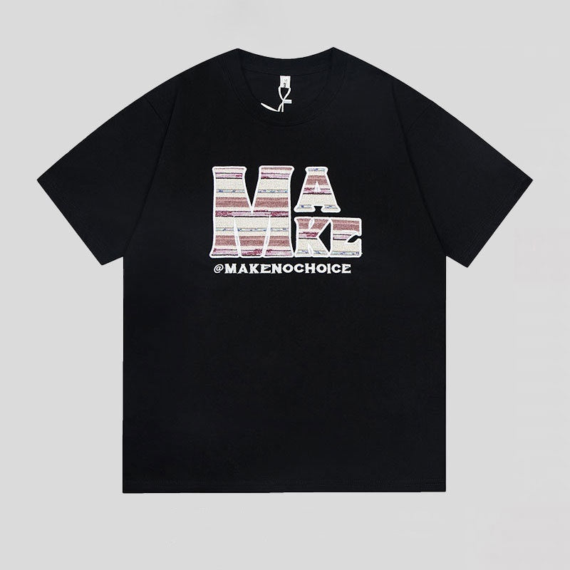 Men's Retro Alphabet Embroidered Short-sleeved T-shirt