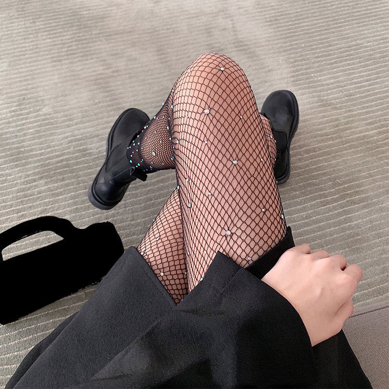 Women's European And American Hollow Hot Rhinestone Fishnet Socks