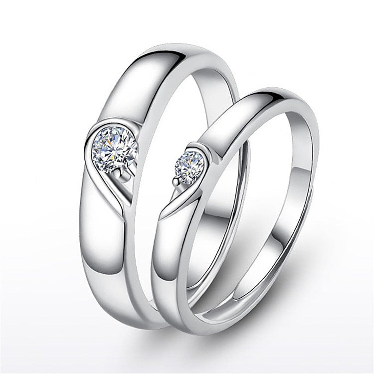Silver heart diamond ring for couple