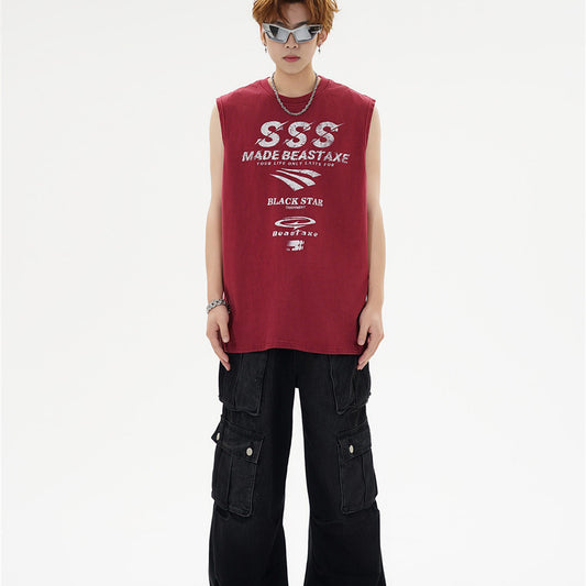 Letter Print Loose Vest For Men And Women