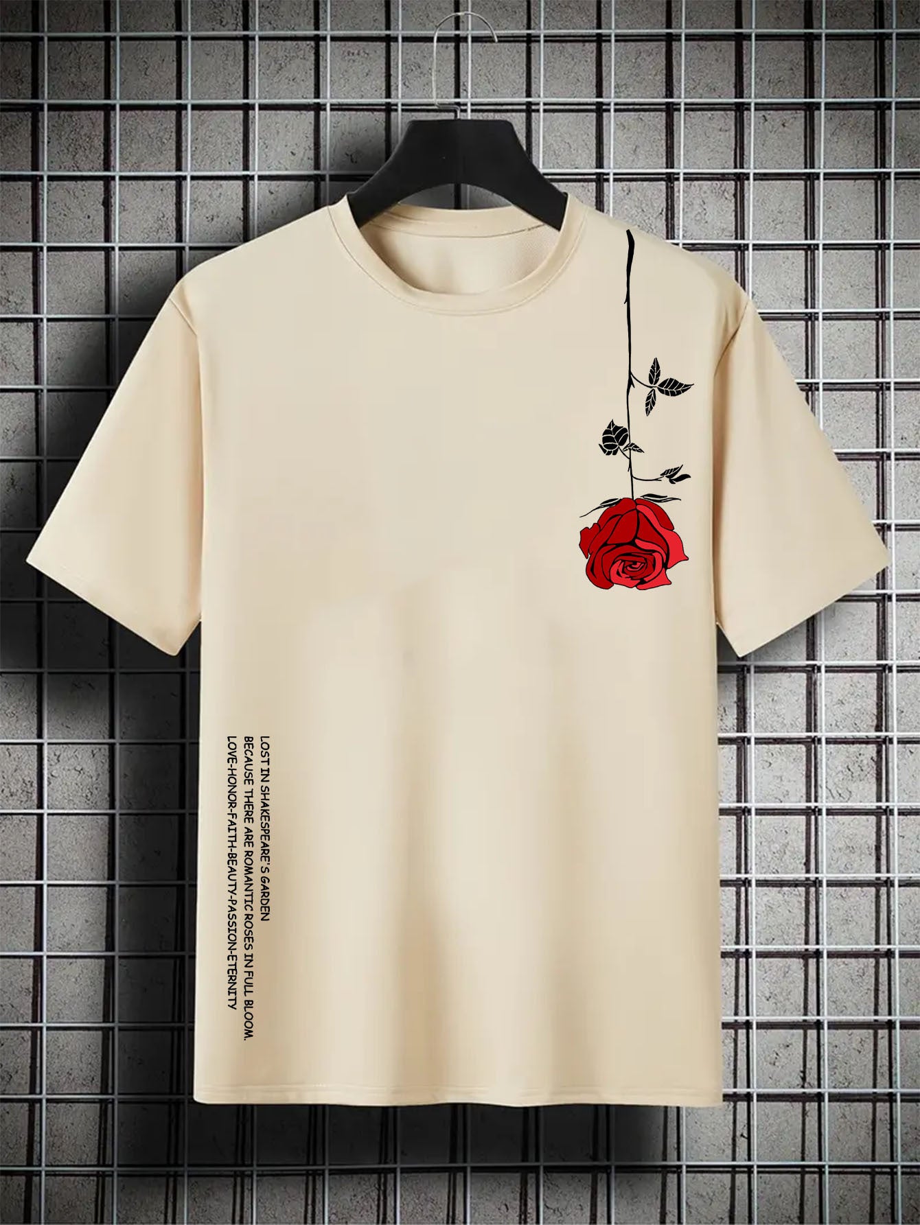 Retro Round Neck Short Sleeves Inverted Rose Print