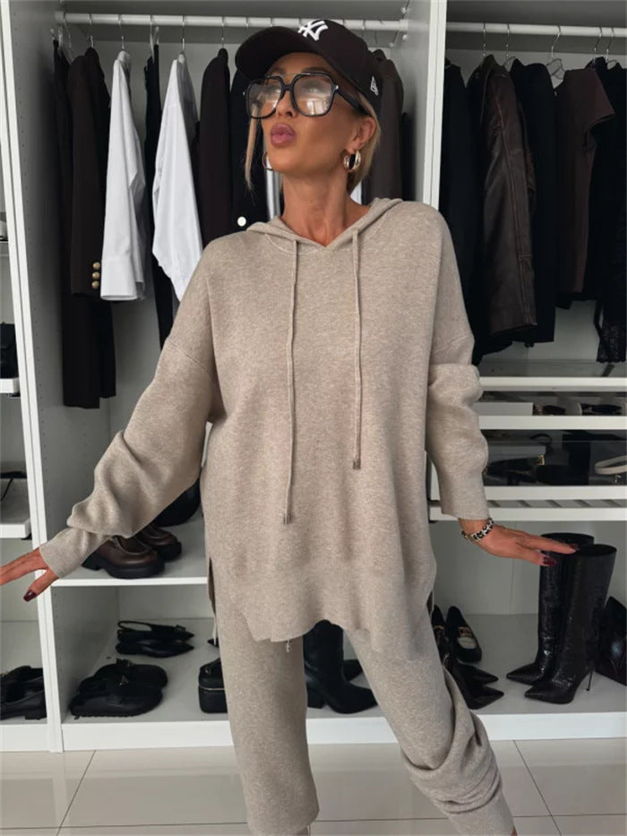 Suit Solid Color Loose Hooded Sweatshirt Two-piece Set