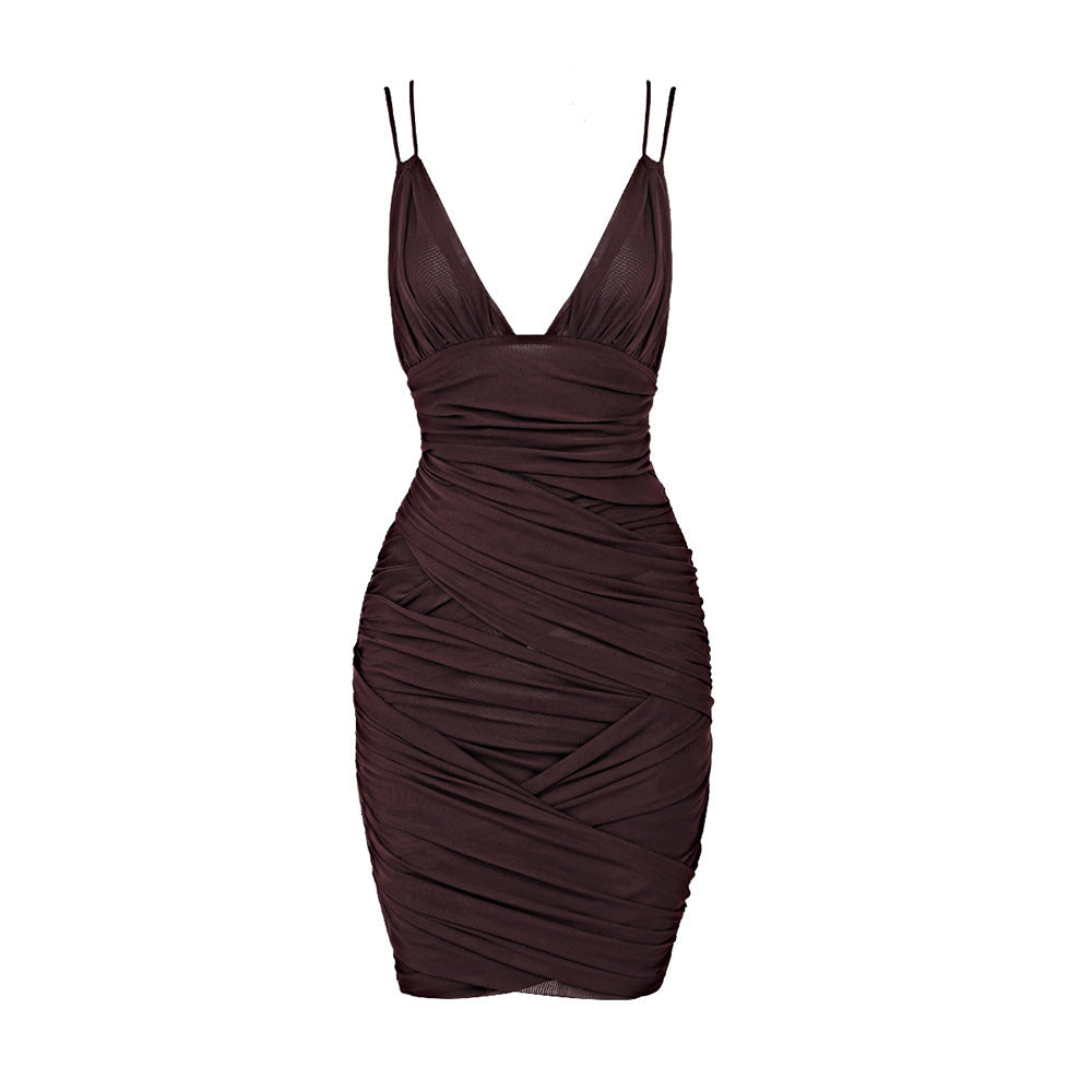 Mesh Pleated Slim Dress For Women