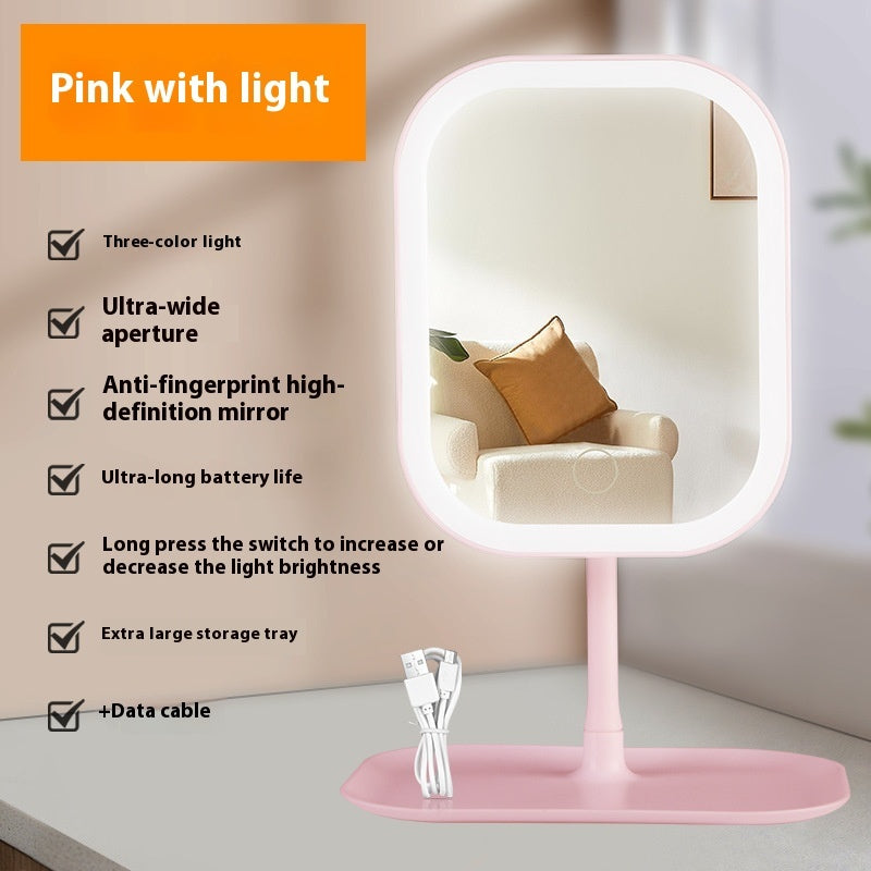 Led Make-up Mirror Desktop Multi-function With Light Adjustable Dressing