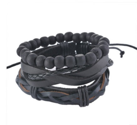 Leather Bracelet Men Multilayer Bead Bracelet Punk Wrap Bracelets
