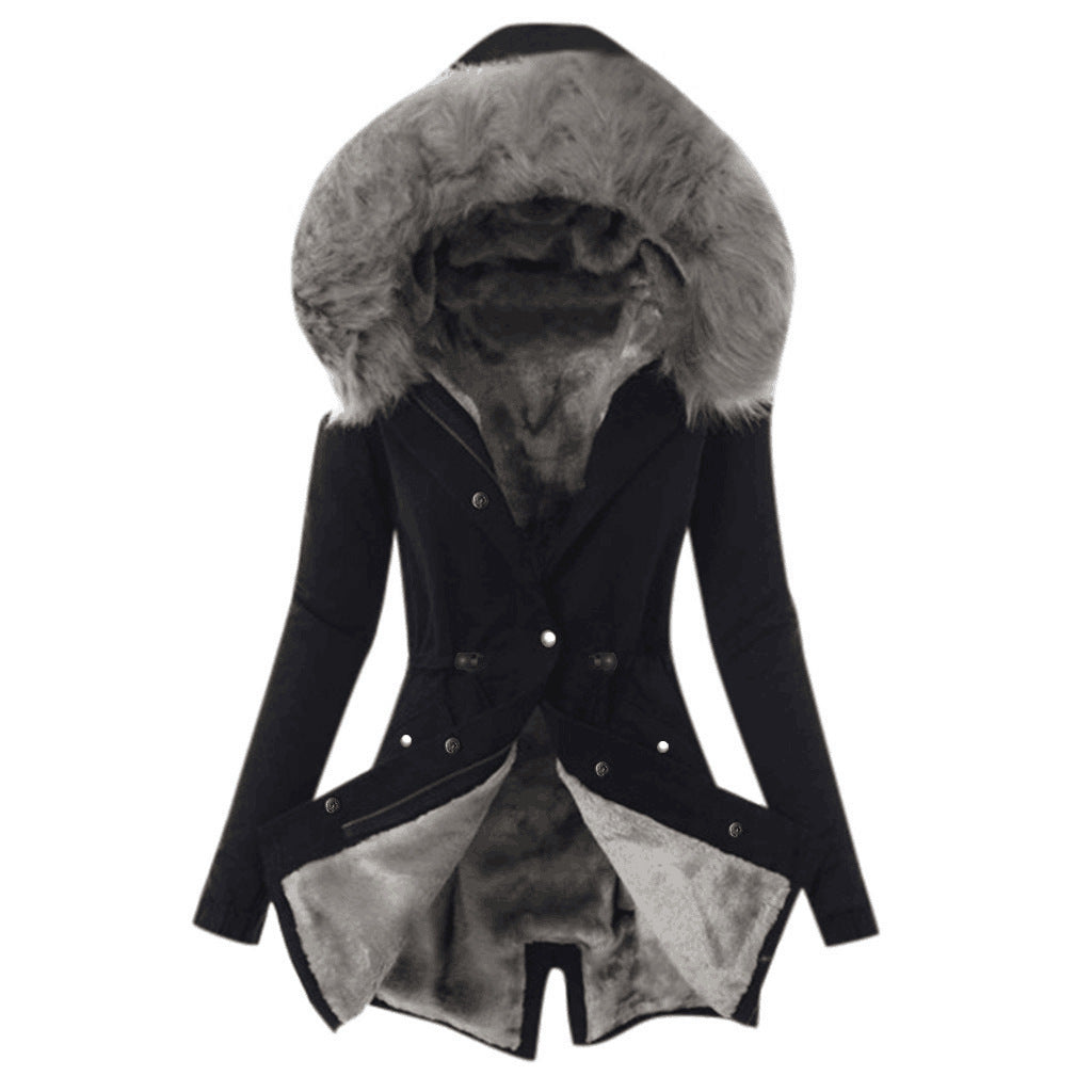 Women's Plush Hooded Drawstring Jacket