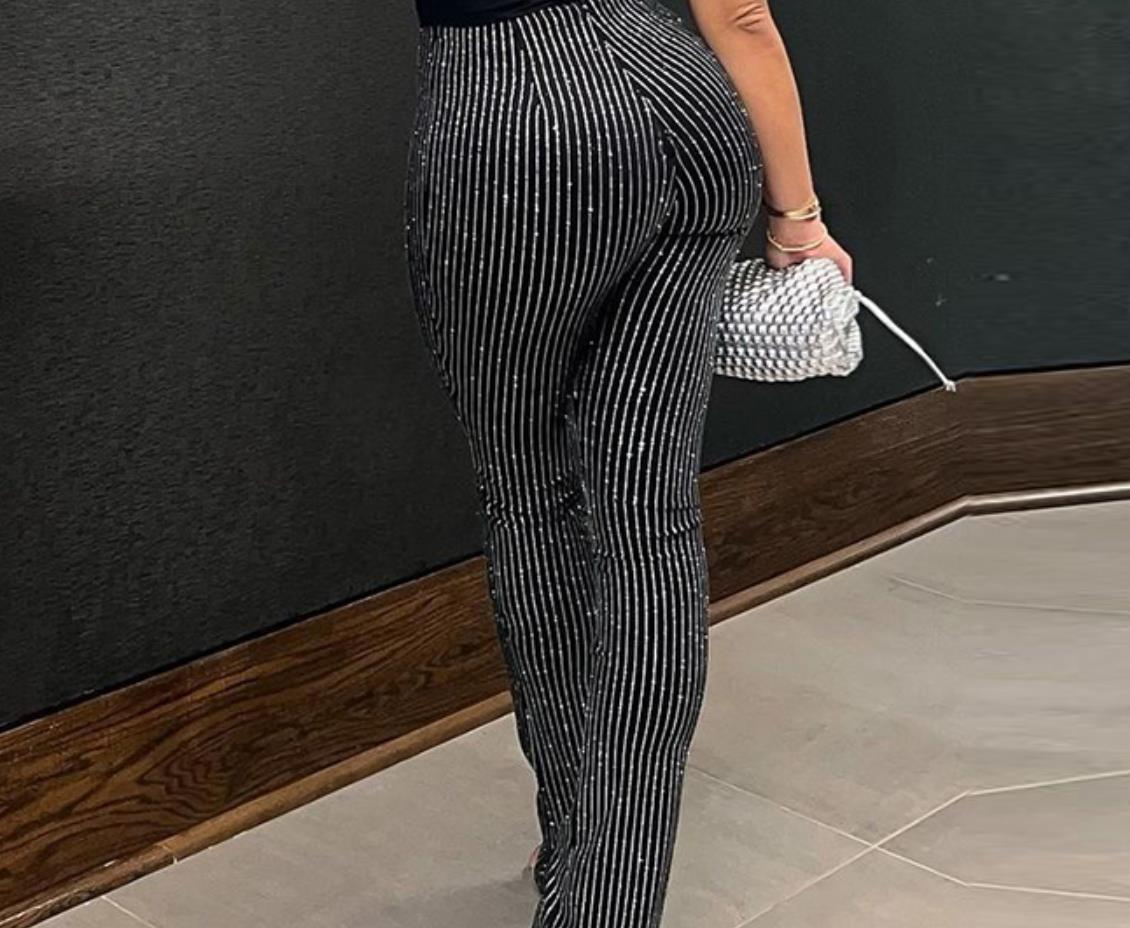 New Fashion Simple Heavy Industry Slimming Rhinestone Shiny Slim Fit Leggings